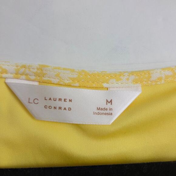 LC Lauren Conrad Modern Wrap Mini Dress Flutter Sleeve Medium Butter Yellow - Picture 7 of 11